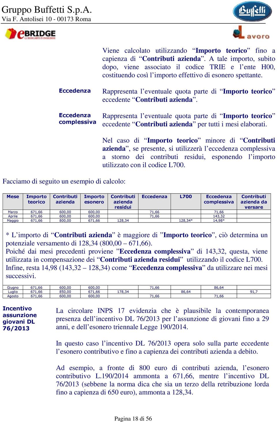 Eccedenza Eccedenza complessiva Rappresenta l eventuale quota parte di Importo teorico eccedente Contributi azienda.