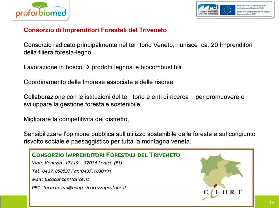 risorse Collaborazione con le istituzioni del territorio e enti di ricerca, per promuovere e sviluppare la gestione forestale sostenibile Migliorare