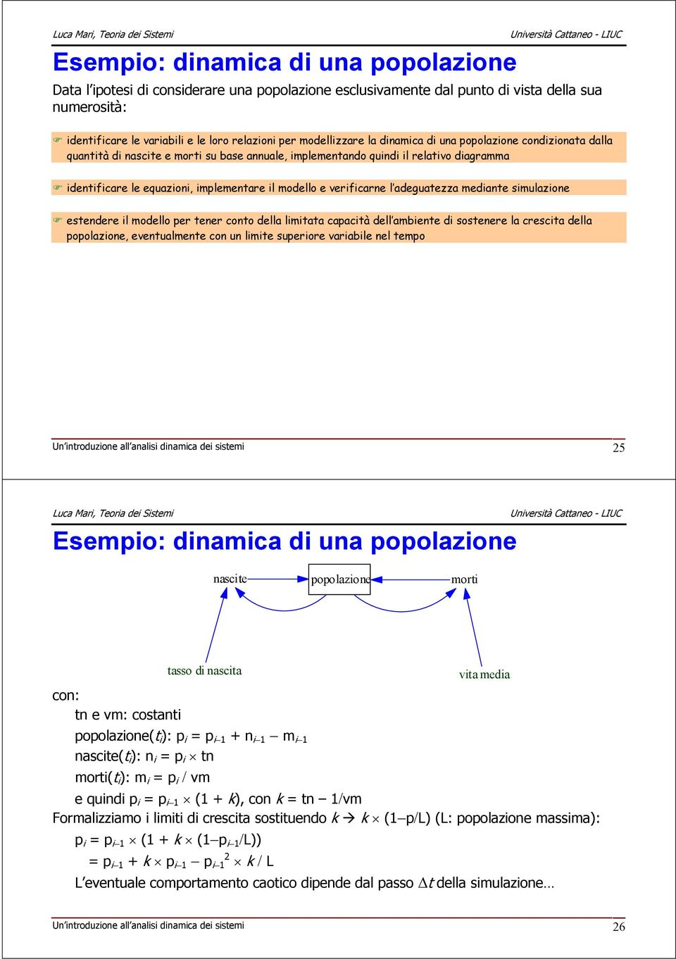 modello e verificarne l adeguatezza mediante simulazione estendere il modello per tener conto della limitata capacità dell ambiente di sostenere la crescita della popolazione, eventualmente con un