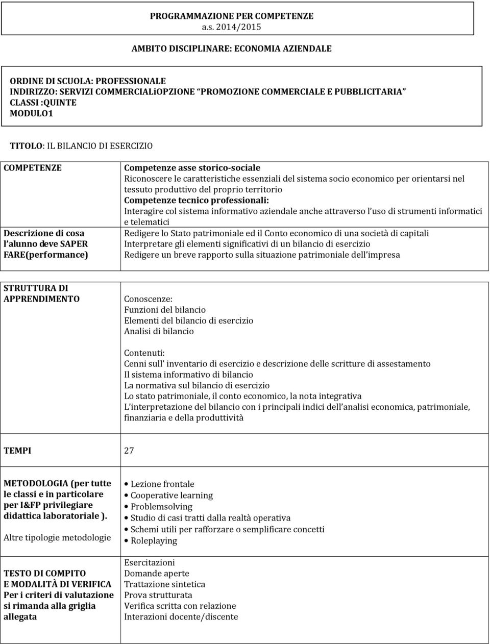 FARE(performance) Competenze asse storico-sociale Competenze tecnico professionali: Interagire col sistema informativo aziendale anche attraverso l uso di strumenti informatici e telematici Redigere