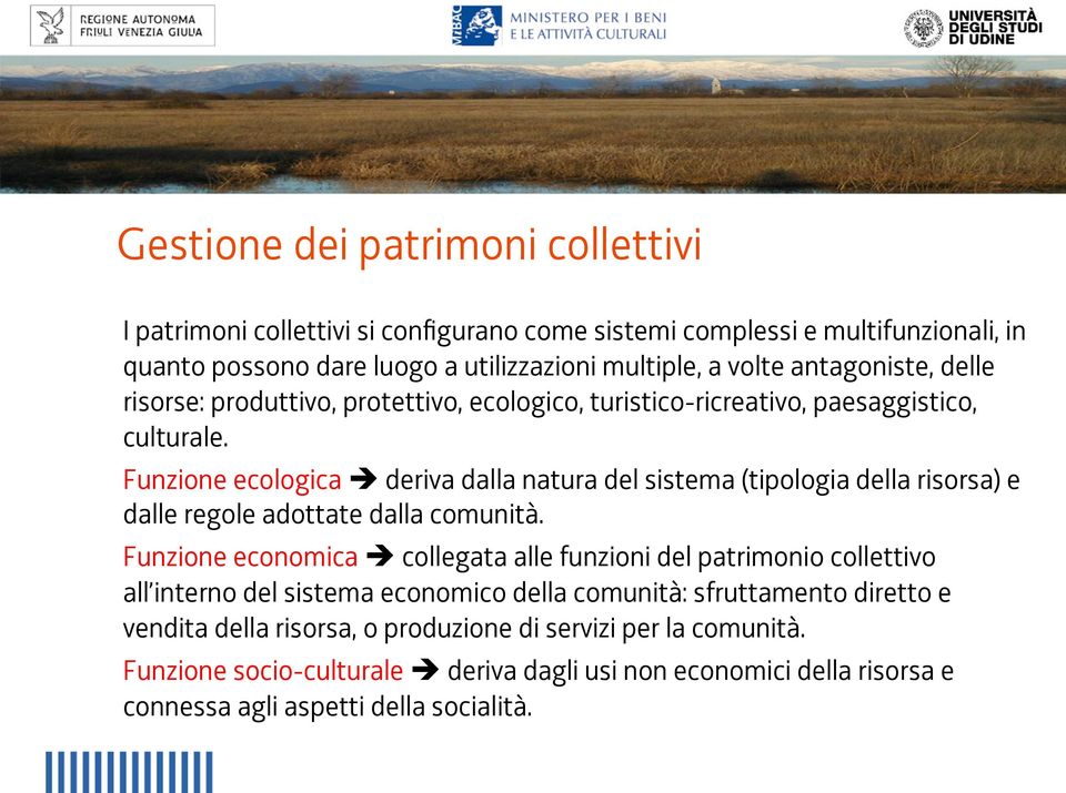 Funzione ecologica è deriva dalla natura del sistema (tipologia della risorsa) e dalle regole adottate dalla comunità.