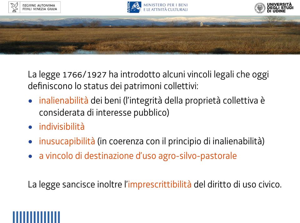 pubblico) indivisibilità inusucapibilità (in coerenza con il principio di inalienabilità) a vincolo di