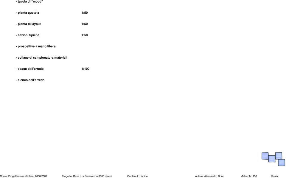 1:100 - elenco dell arredo Corso: Progettazione d interni 2006/2007 Progetto: Casa J.