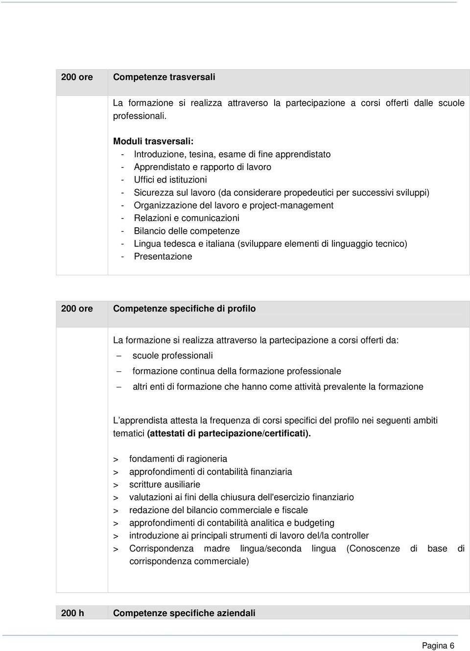 sviluppi) - Organizzazione del lavoro e project-management - Relazioni e comunicazioni - Bilancio delle competenze - Lingua tedesca e italiana (sviluppare elementi di linguaggio tecnico) -