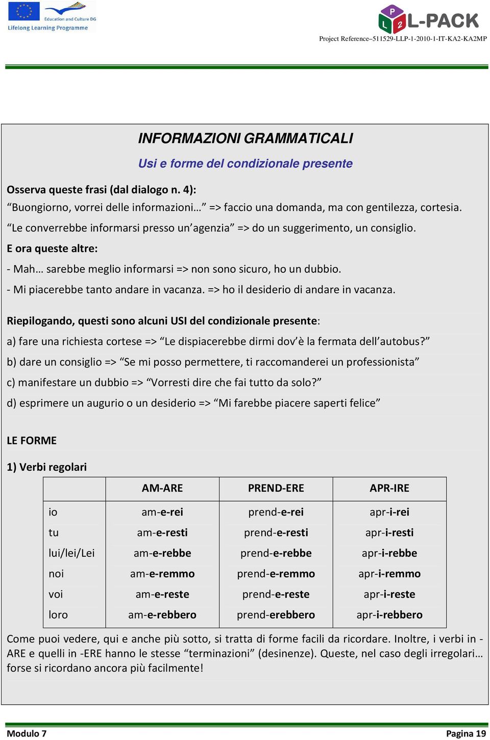 - Mi piacerebbe tanto andare in vacanza. => ho il desiderio di andare in vacanza.