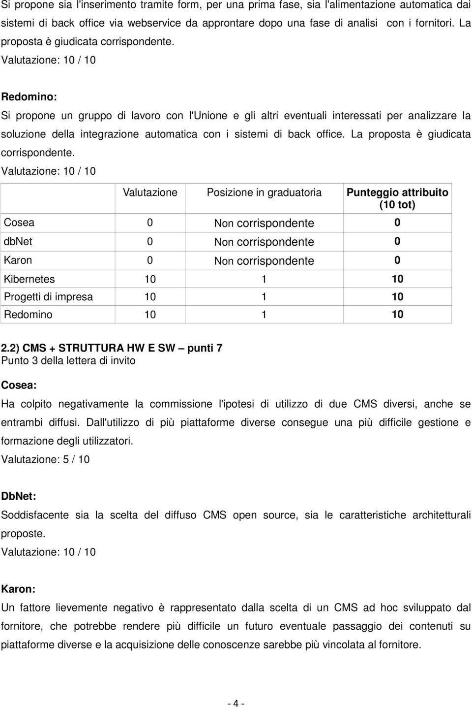 Valutazione: 10 / 10 Redomino: Si propone un gruppo di lavoro con l'unione e gli altri eventuali interessati per analizzare la soluzione della integrazione automatica con i sistemi di back office.