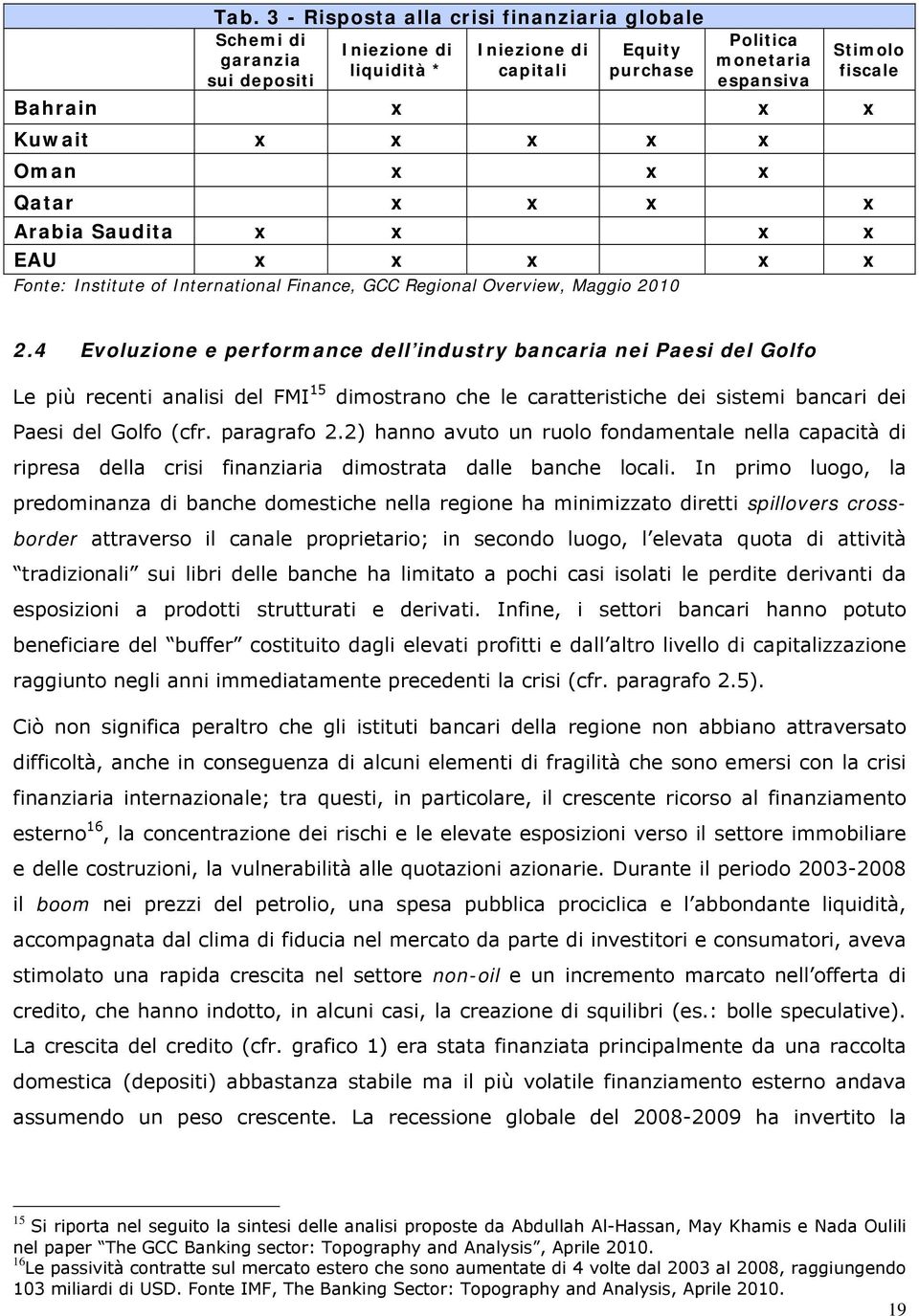 4 Evoluzione e performance dell industry bancaria nei Paesi del Golfo Le più recenti analisi del FMI 15 dimostrano che le caratteristiche dei sistemi bancari dei Paesi del Golfo (cfr. paragrafo 2.