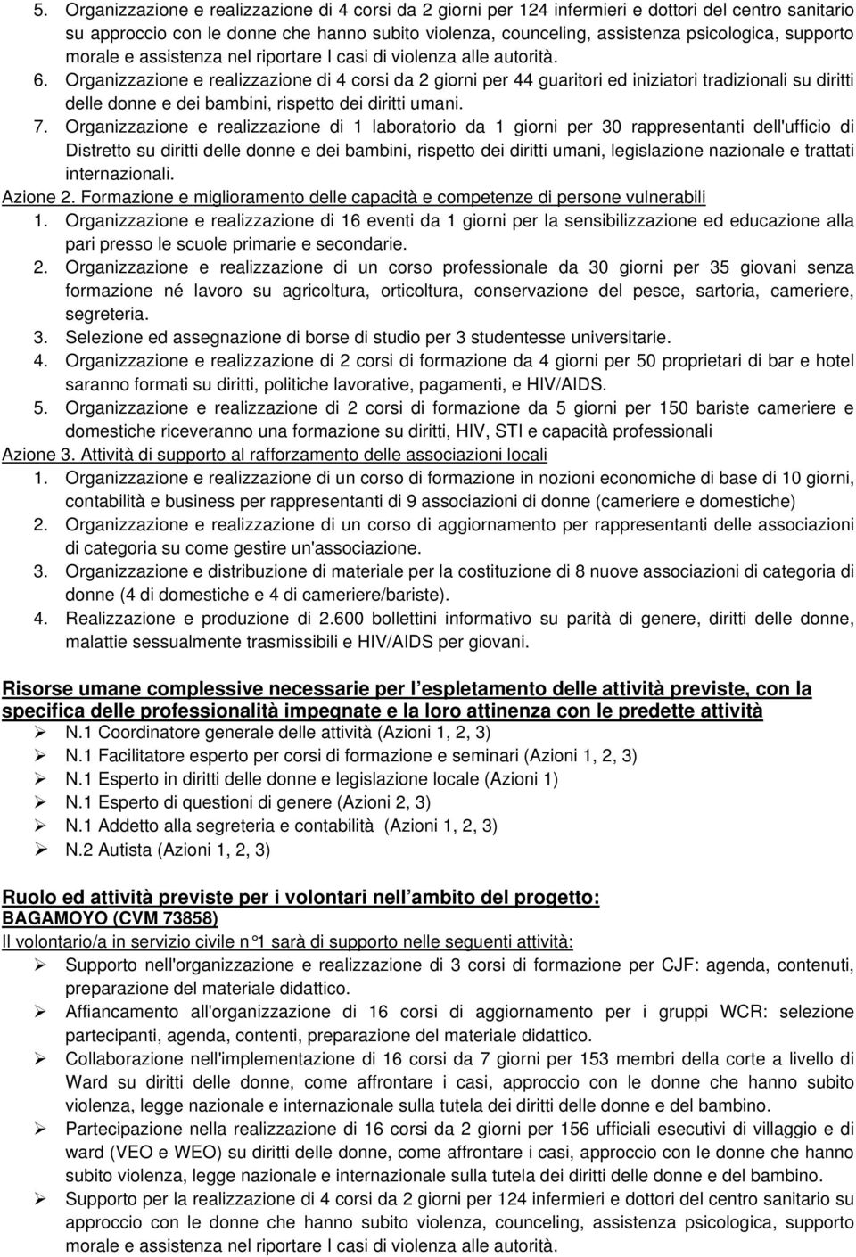 Organizzazione e realizzazione di 4 corsi da 2 giorni per 44 guaritori ed iniziatori tradizionali su diritti delle donne e dei bambini, rispetto dei diritti umani. 7.