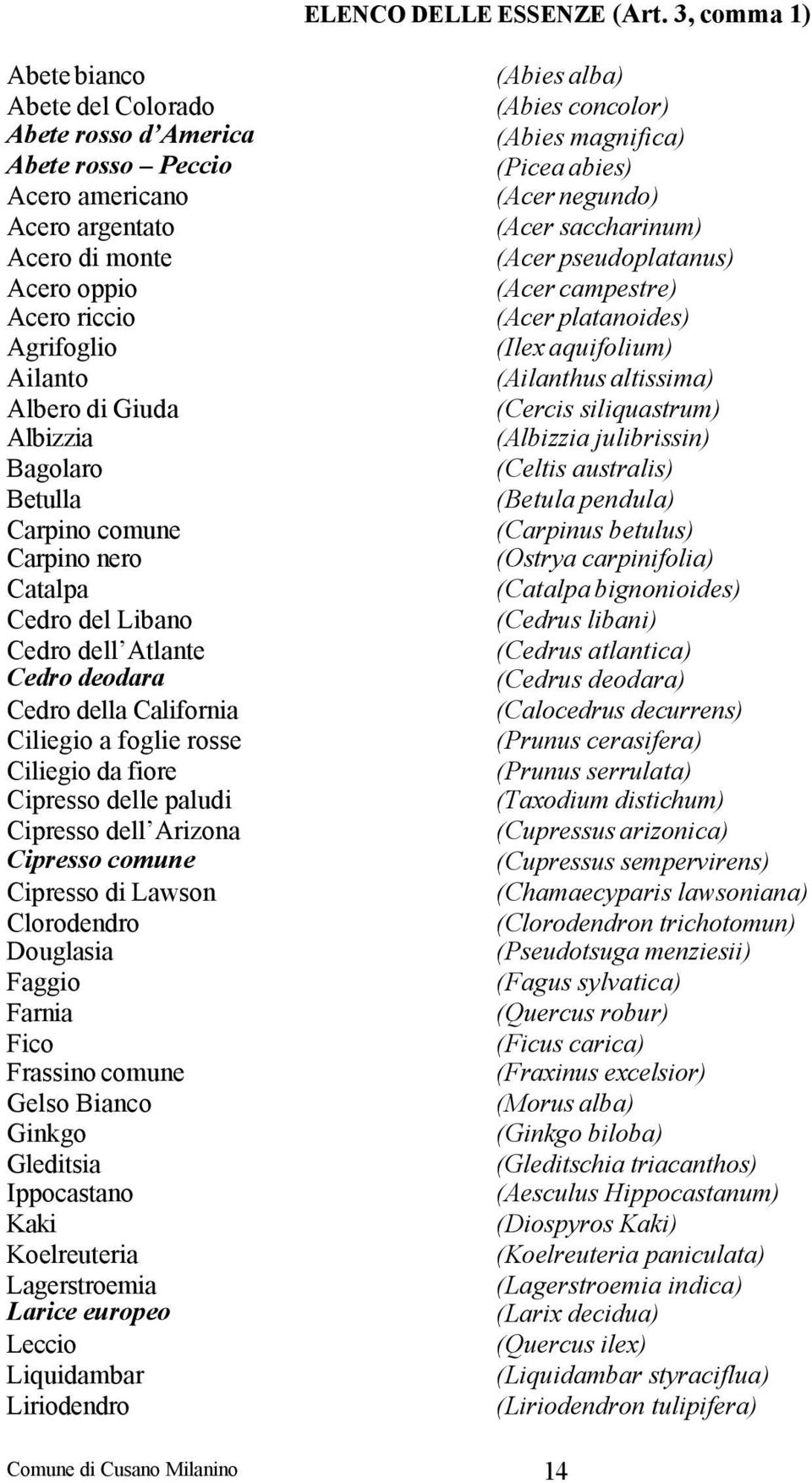 Albizzia Bagolaro Betulla Carpino comune Carpino nero Catalpa Cedro del Libano Cedro dell Atlante Cedro deodara Cedro della California Ciliegio a foglie rosse Ciliegio da fiore Cipresso delle paludi