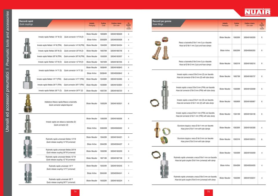 Innesto rapido filettato 1/ F (D) Quick connector 1/ F (D) Innesto rapido filettato 1/ F (FRA) Quick connector 1/ F (FRA) Innesto rapido filettato 3/8 F (FRA) Quick connector 3/8 F (FRA) Innesto