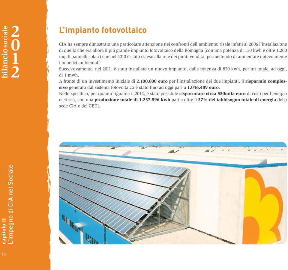 200 mq di pannelli solari) che nel 2010 è stato esteso alla rete dei punti vendita, permettendo di aumentare notevolmente i benefici ambientali.