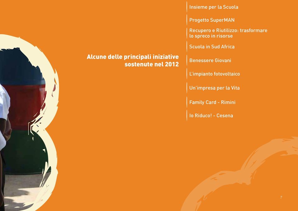 sostenute nel 2012 Scuola in Sud Africa Benessere Giovani L impianto