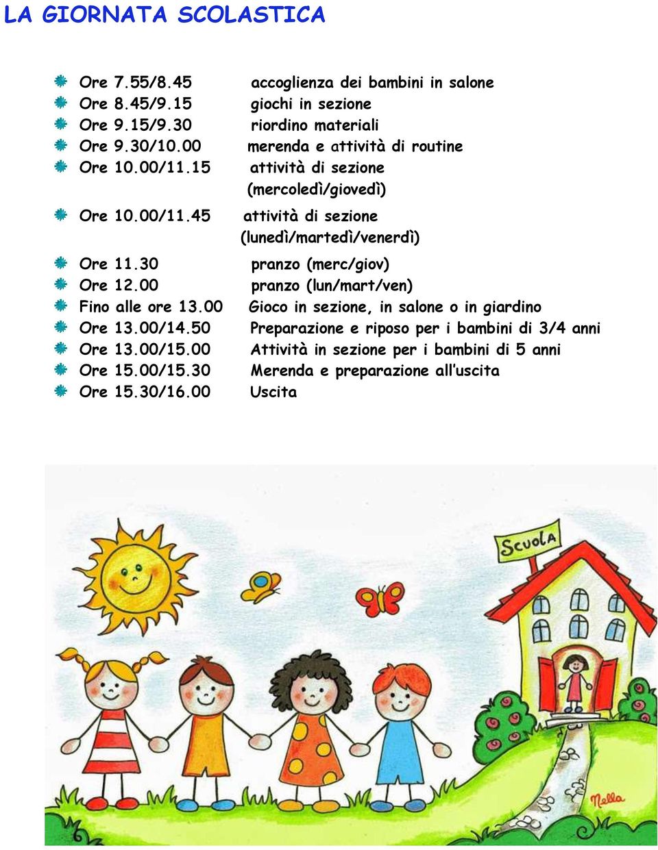 00 accoglienza dei bambini in salone giochi in sezione riordino materiali merenda e attività di routine attività di sezione (mercoledì/giovedì) attività