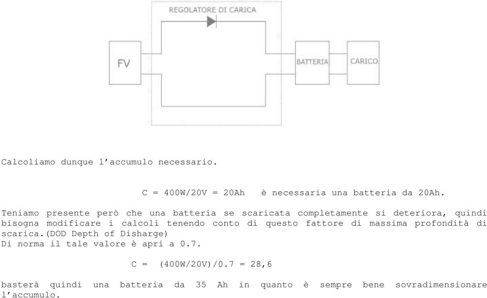 calcoli tenendo conto di questo fattore di massima profondità di scarica.