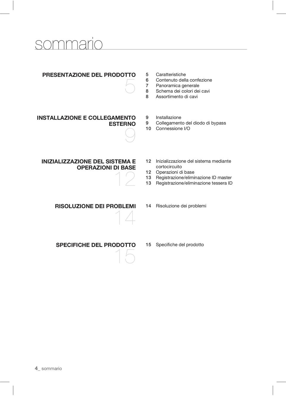 DEL SISTEMA E OPERAZIONI DI BASE 12 12 Inizializzazione del sistema mediante cortocircuito 12 Operazioni di base 13 Registrazione/eliminazione ID