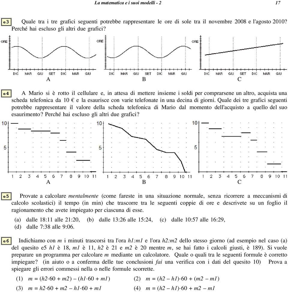 Quale dei tre grafici seguenti potrebbe rappresentare il valore della scheda telefonica di Mario dal momento dell'acquisto a quello del suo esaurimento? Perché hai escluso gli altri due grafici?