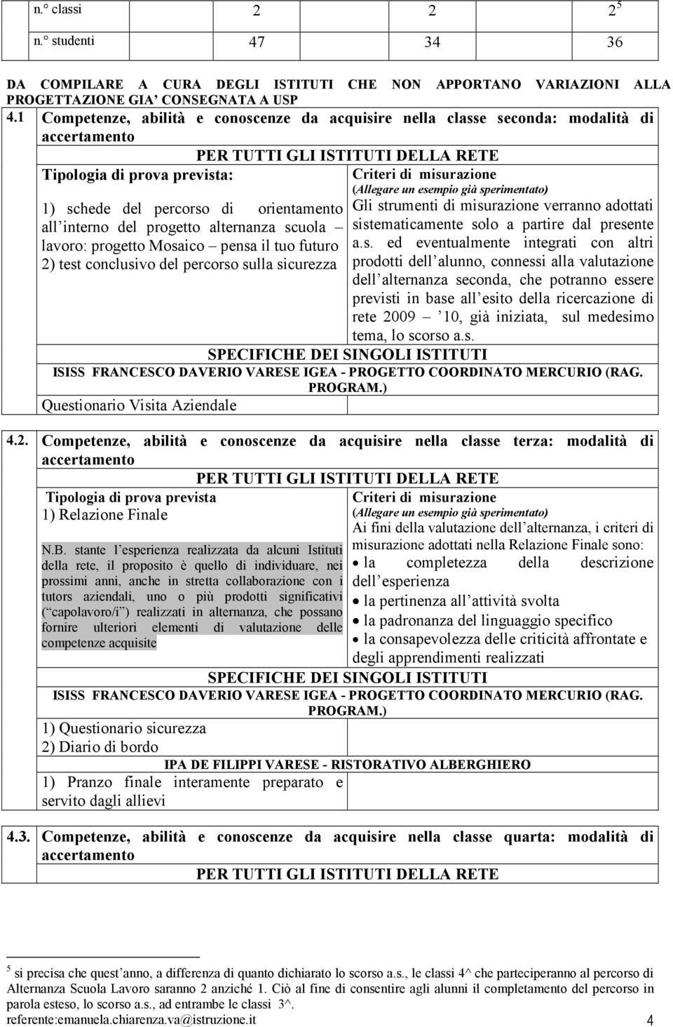 schede del percorso di orientamento Gli strumenti di misura verranno adottati all interno del progetto alternanza scuola sistematicamente solo a partire dal presente lavoro: progetto Mosaico pensa il