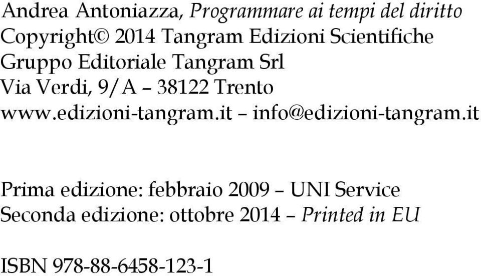 Trento www.edizioni-tangram.it info@edizioni-tangram.
