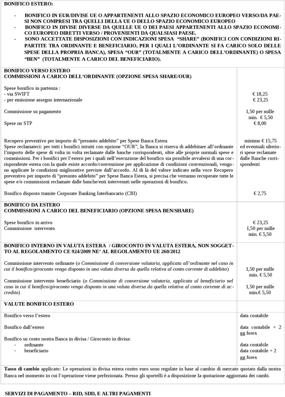 - SONO ACCETTATE DISPOSIZIONI CON INDICAZIONI SPESA SHARE (BONIFICI CON CONDIZIONI RI- PARTITE TRA ORDINANTE E BENEFICIARIO, PER I QUALI L ORDINANTE SI FA CARICO SOLO DELLE SPESE DELLA PROPRIA