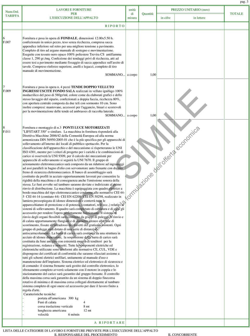 Confezione dei tendaggi privi di ricchezza, atti ad essere tesi a pavimento mediante fissaggio di sacca appendice sull'assito di tavole.