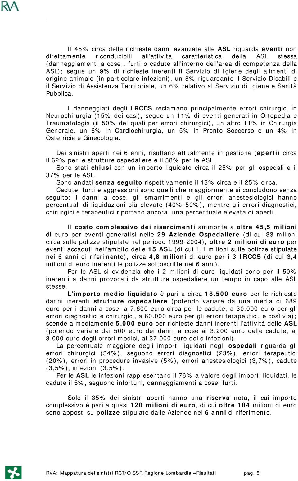 Servizio di Assistenza Territoriale, un 6% relativo al Servizio di Igiene e Sanità Pubblica.