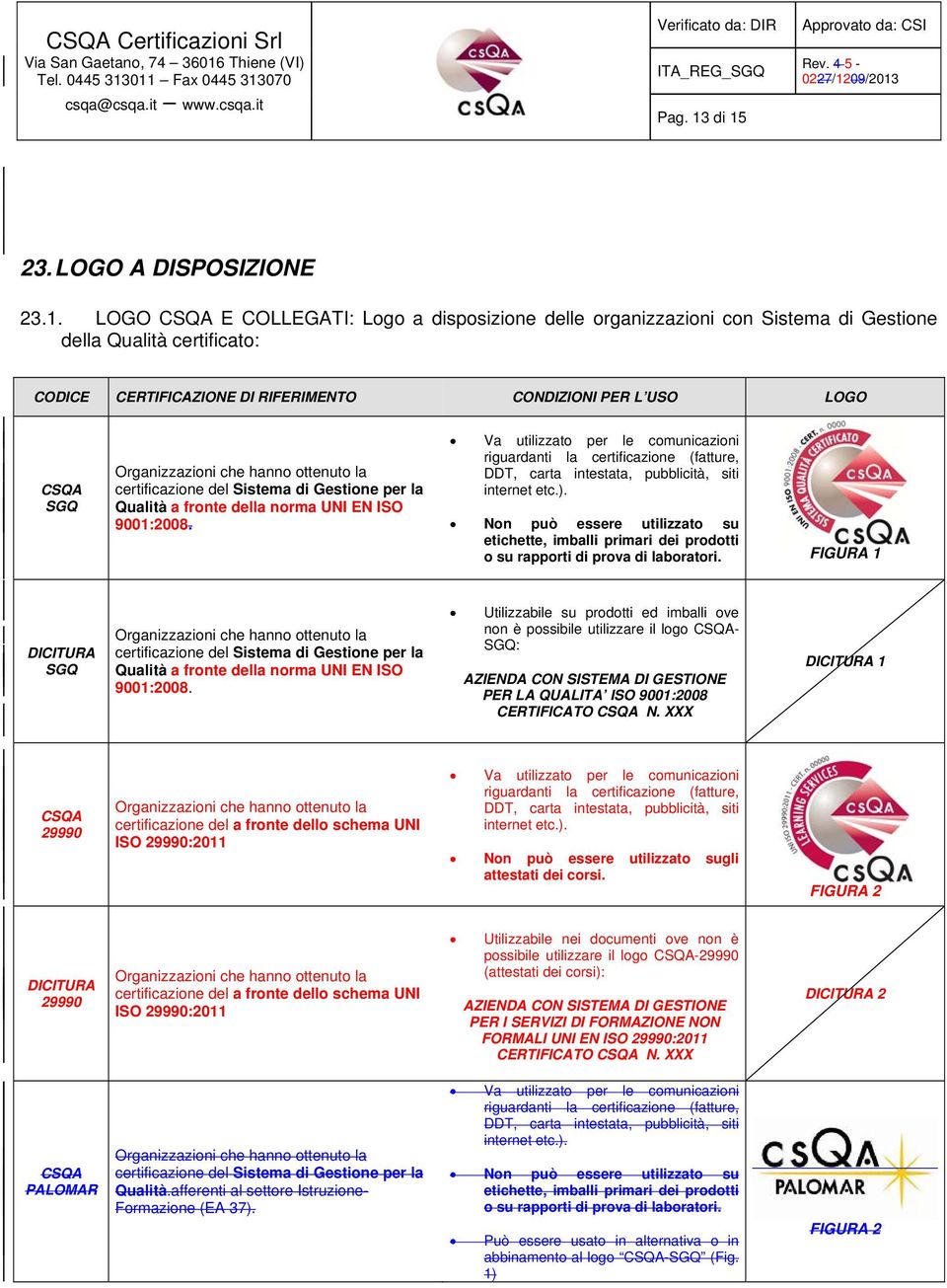 PER L USO LOGO CSQA SGQ Organizzazioni che hanno ottenuto la certificazione del Sistema di Gestione per la Qualità a fronte della norma UNI EN ISO 9001:2008.