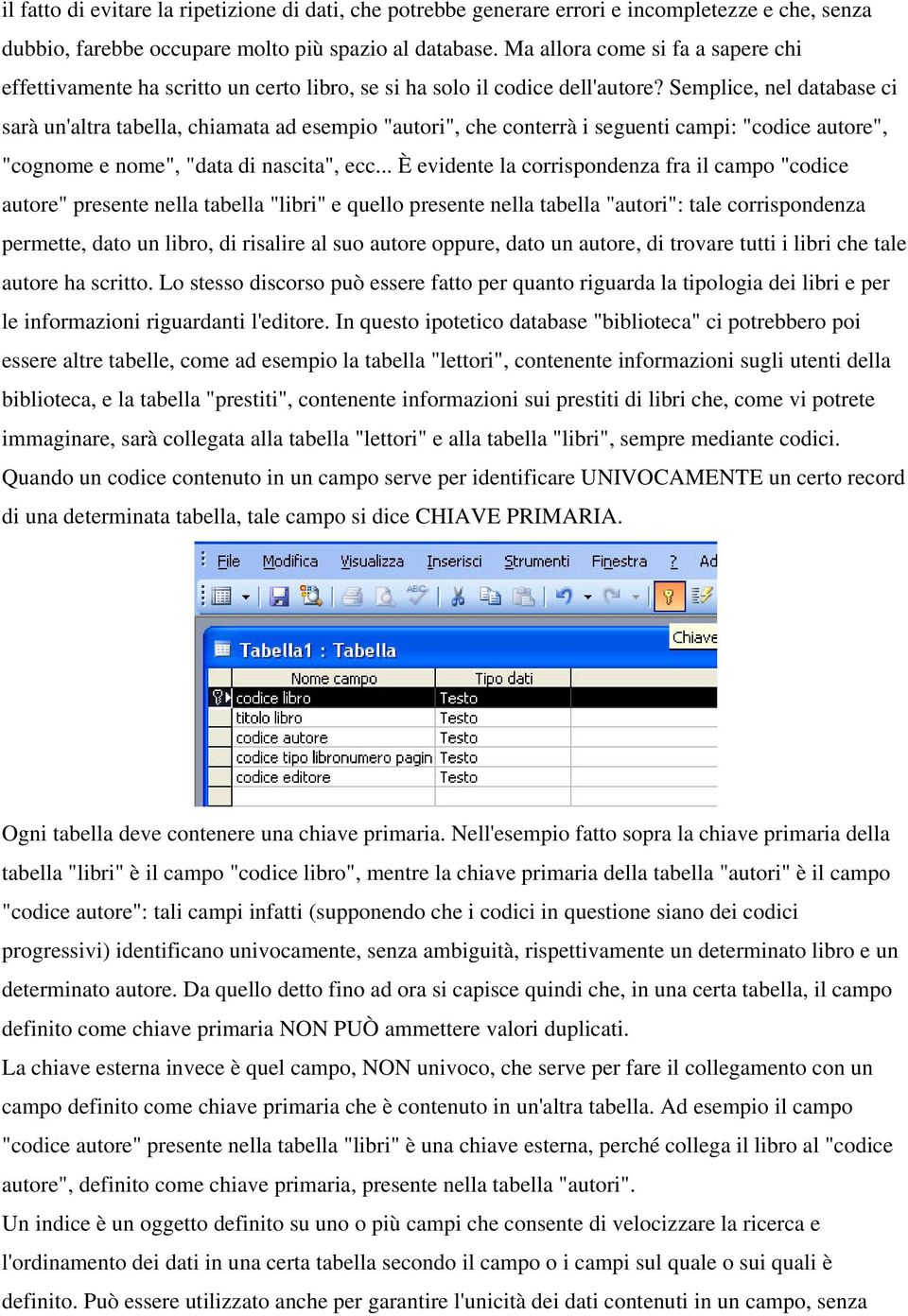 Semplice, nel database ci sarà un'altra tabella, chiamata ad esempio "autori", che conterrà i seguenti campi: "codice autore", "cognome e nome", "data di nascita", ecc.