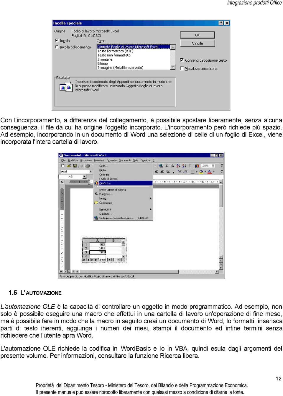 5 L'AUTOMAZIONE L'automazione OLE è la capacità di controllare un oggetto in modo programmatico.