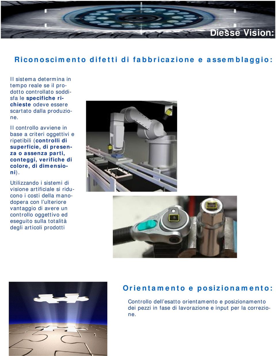 Il controllo avviene in base a criteri oggettivi e ripetibili (controlli di superficie, di presenza o assenza parti, conteggi, verifiche di colore, di dimensioni).