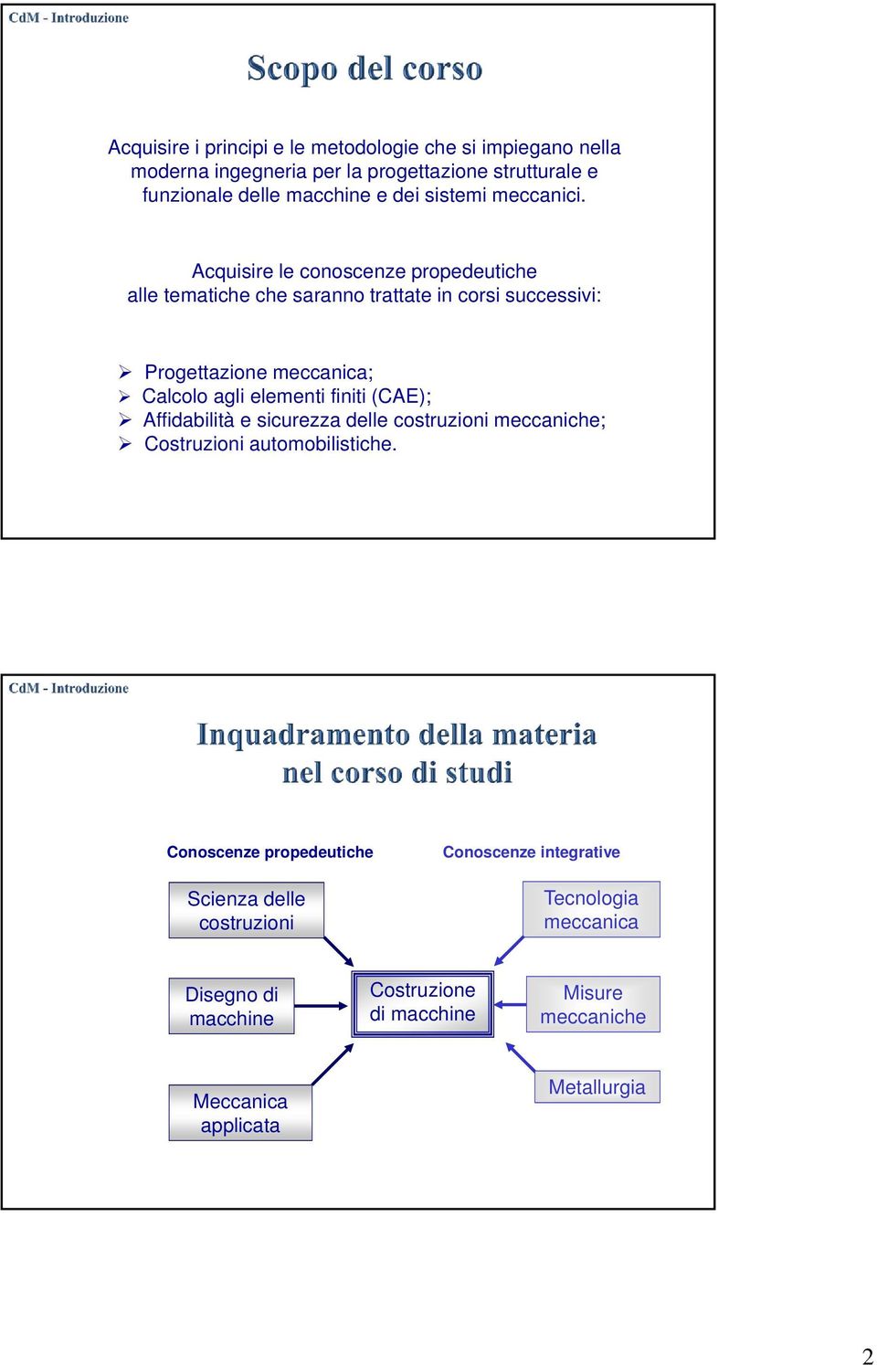 Acquisire le conoscenze propedeutiche alle tematiche che saranno trattate in corsi successivi: Progettazione meccanica; Calcolo agli elementi finiti