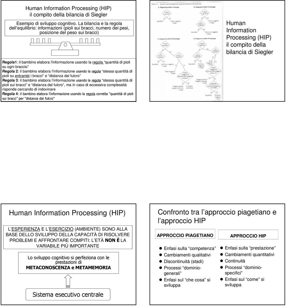 Regola1: il bambino elabora l informazione usando la regola quantità di pioli su ogni braccio Regola 2: il bambino elabora l informazione usando la regola stessa quantità di pioli su entrambi i