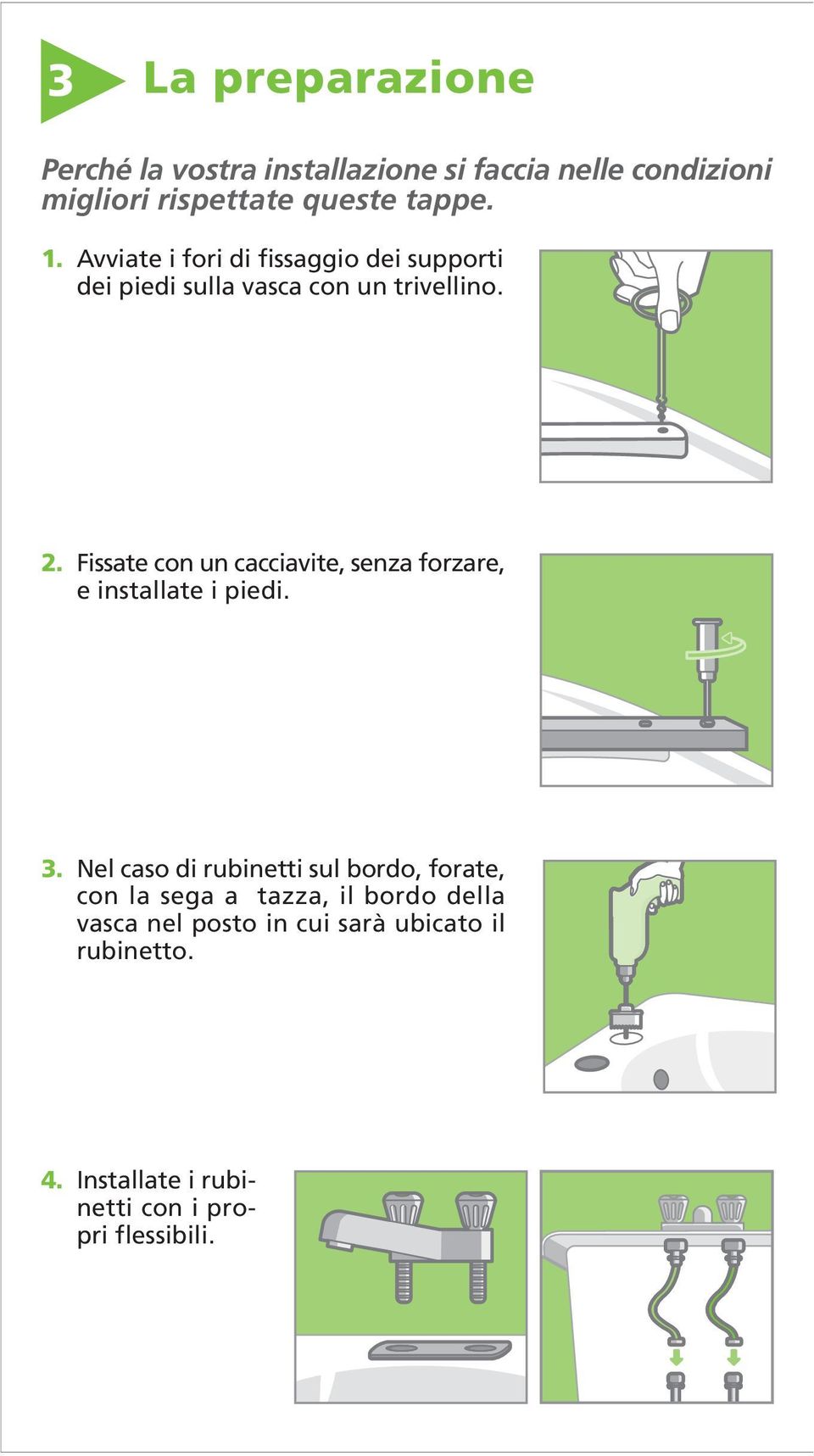 Fissate con un cacciavite, senza forzare, e installate i piedi. 3.