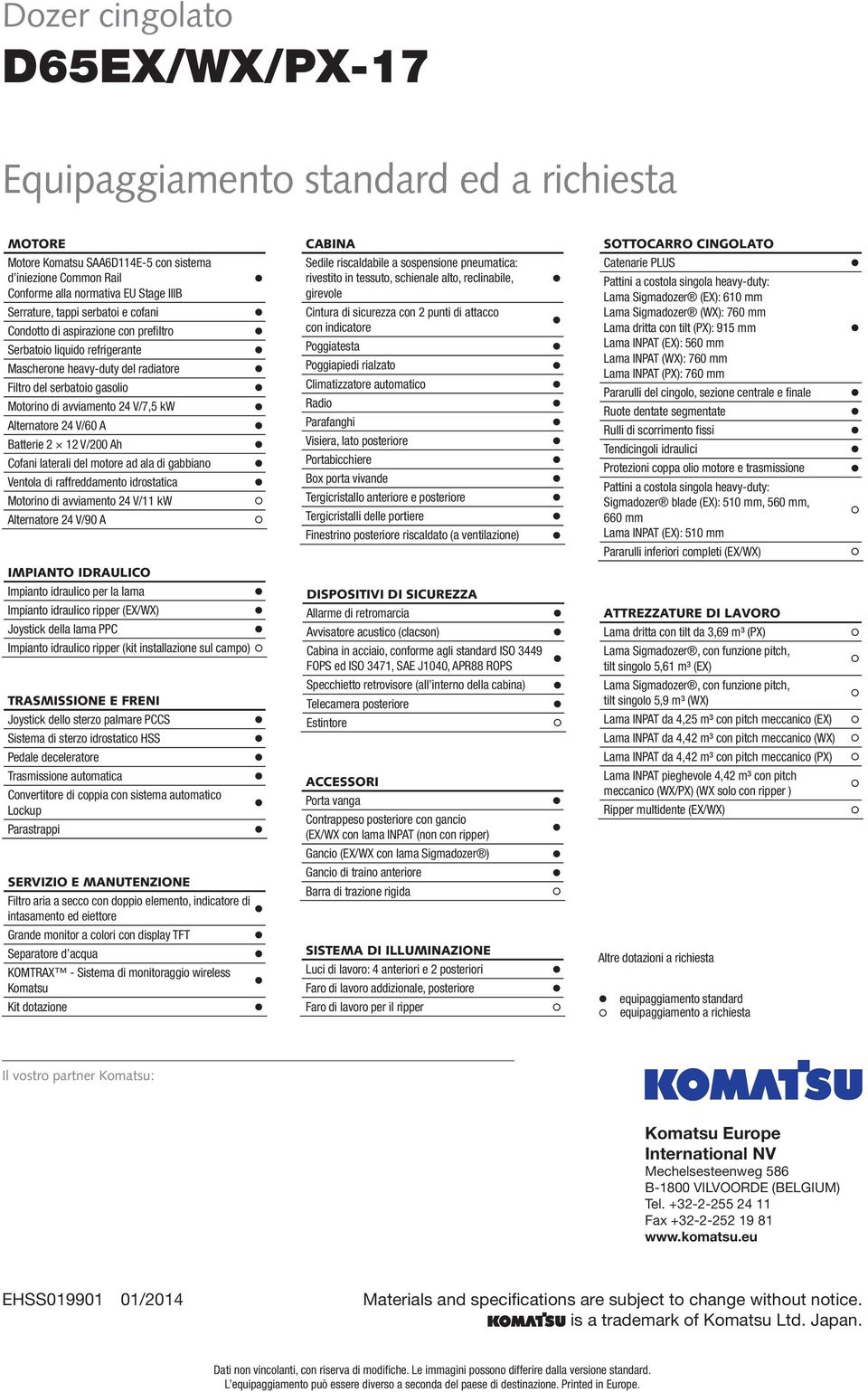 avviamento 24 V/7,5 kw Alternatore 24 V/60 A Batterie 2 12 V/200 Ah Cofani laterali del motore ad ala di gabbiano Ventola di raffreddamento idrostatica Motorino di avviamento 24 V/11 kw Alternatore