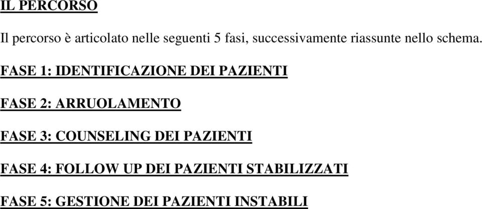 FASE 1: DENTFCAZONE DE PAZENT FASE 2: ARRUOLAMENTO FASE 3: