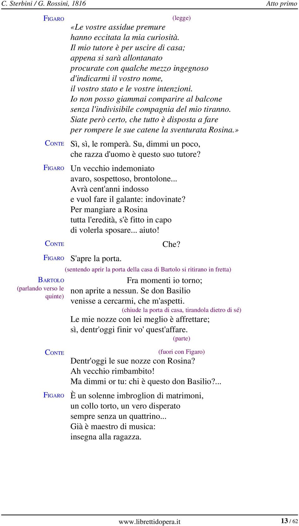 Io non posso giammai comparire al balcone senza l'indivisibile compagnia del mio tiranno. Siate però certo, che tutto è disposta a fare per rompere le sue catene la sventurata Rosina.