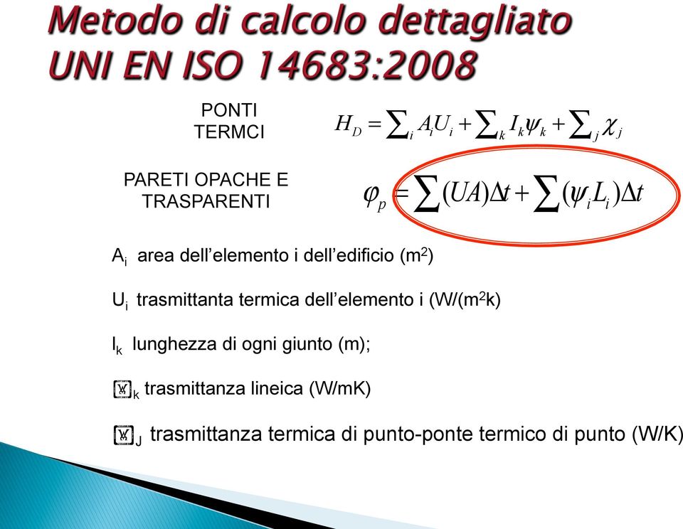 trasmittanta termica dell elemento i (W/(m 2 k) l k lunghezza di ogni giunto (m);