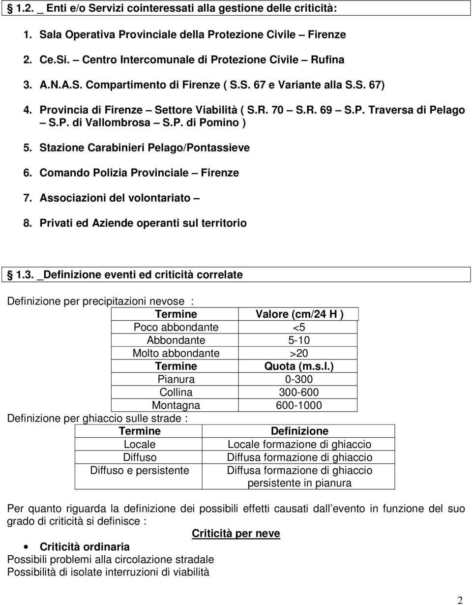 Comando Polizia Provinciale Firenze 7. Associazioni del volontariato 8. Privati ed Aziende operanti sul territorio 1.3.