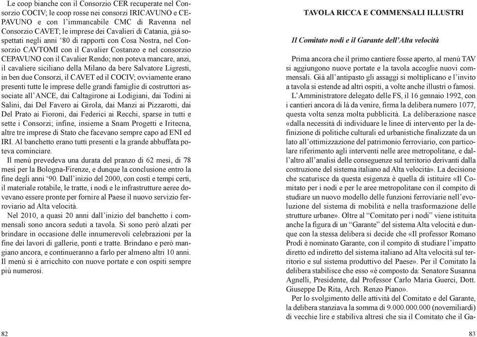 cavaliere siciliano della Milano da bere Salvatore Ligresti, in ben due Consorzi, il CAVET ed il COCIV; ovviamente erano presenti tutte le imprese delle grandi famiglie di costruttori associate all