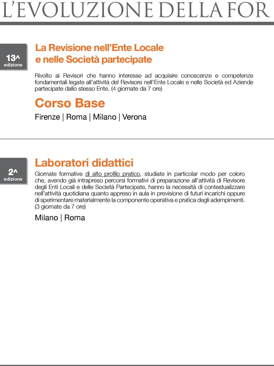 (4 giornate da 7 ore) Corso Base Firenze Roma Milano Verona 2^ edizione Laboratori didattici Giornate formative di alto profilo pratico, studiate in particolar modo per coloro che, avendo già