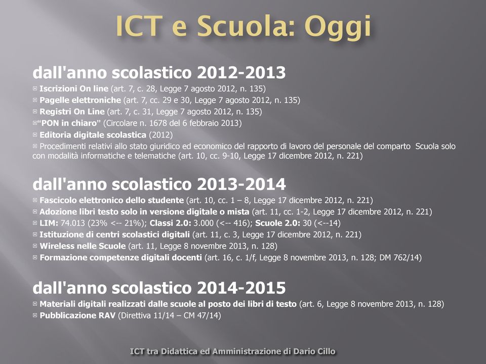 1678 del 6 febbraio 2013) Editoria digitale scolastica (2012) Procedimenti relativi allo stato giuridico ed economico del rapporto di lavoro del personale del comparto Scuola solo con modalità