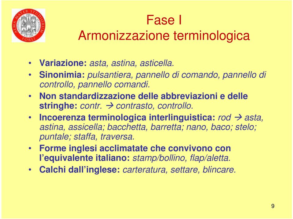 Non standardizzazione delle abbreviazioni e delle stringhe: contr. contrasto, controllo.