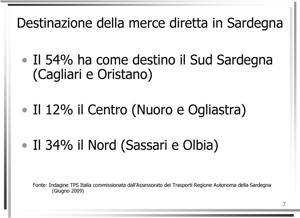 Il 34% il Nord (Sassari e Olbia) Fonte: Indagine TPS Italia commissionata