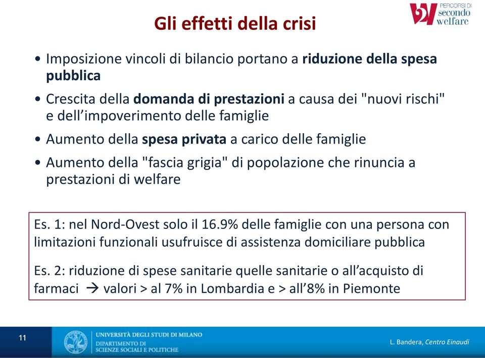 rinuncia a prestazioni di welfare Es. 1: nel Nord-Ovest solo il 16.