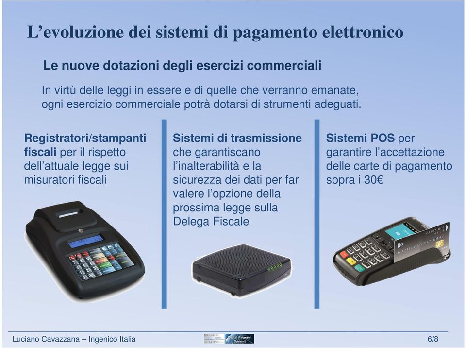 Registratori/stampanti fiscali per il rispetto dell attuale legge sui misuratori fiscali Sistemi di trasmissione che garantiscano l