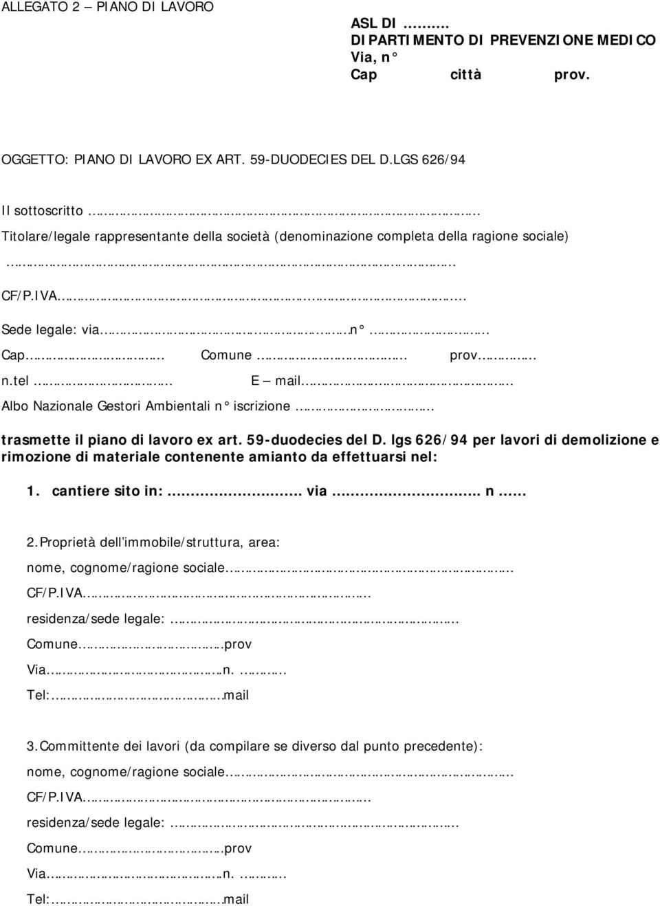 Albo Nazionale Gestori Ambientali n iscrizione trasmette il piano di lavoro ex art. 59-duodecies del D.