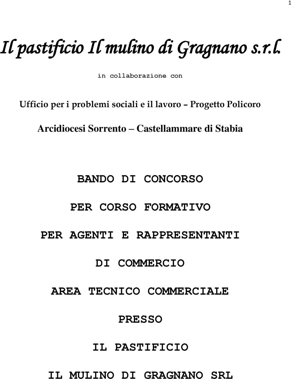 Castellammare di Stabia BANDO DI CONCORSO PER CORSO FORMATIVO PER AGENTI E