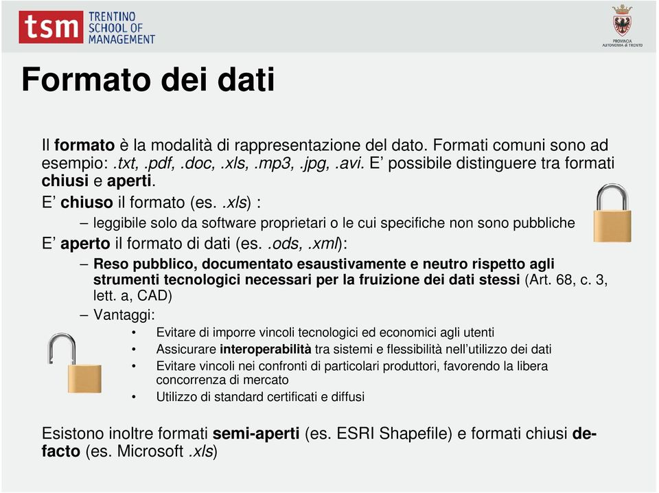 xml): Reso pubblico, documentato esaustivamente e neutro rispetto agli strumenti tecnologici necessari per la fruizione dei dati stessi (Art. 68, c. 3, lett.