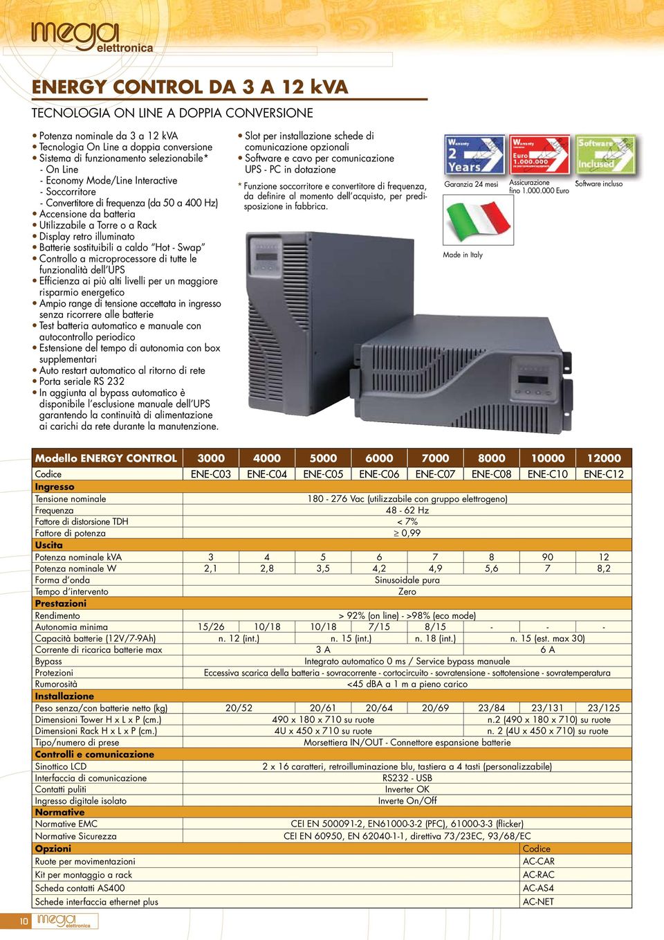 Swap Controllo a microprocessore di tutte le funzionalità dell UPS Efficienza ai più alti livelli per un maggiore risparmio energetico Ampio range di tensione accettata in ingresso senza ricorrere
