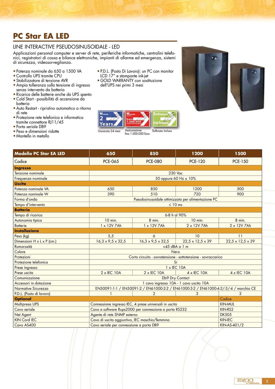 Potenza nominale da 650 a 1500 VA Controllo UPS tramite CPU Stabilizzatore di tensione AVR Ampia tolleranza sulla tensione di ingresso senza intervento da batteria Ricarica delle batterie anche da