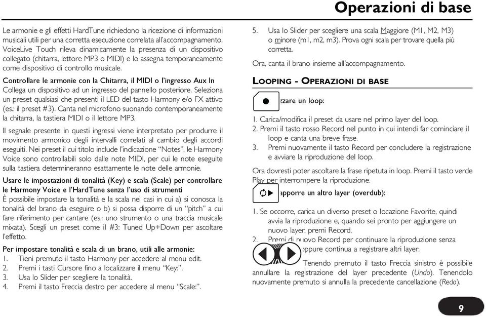 Controllare le armonie con la Chitarra, il MIDI o l ingresso Aux In Collega un dispositivo ad un ingresso del pannello posteriore.